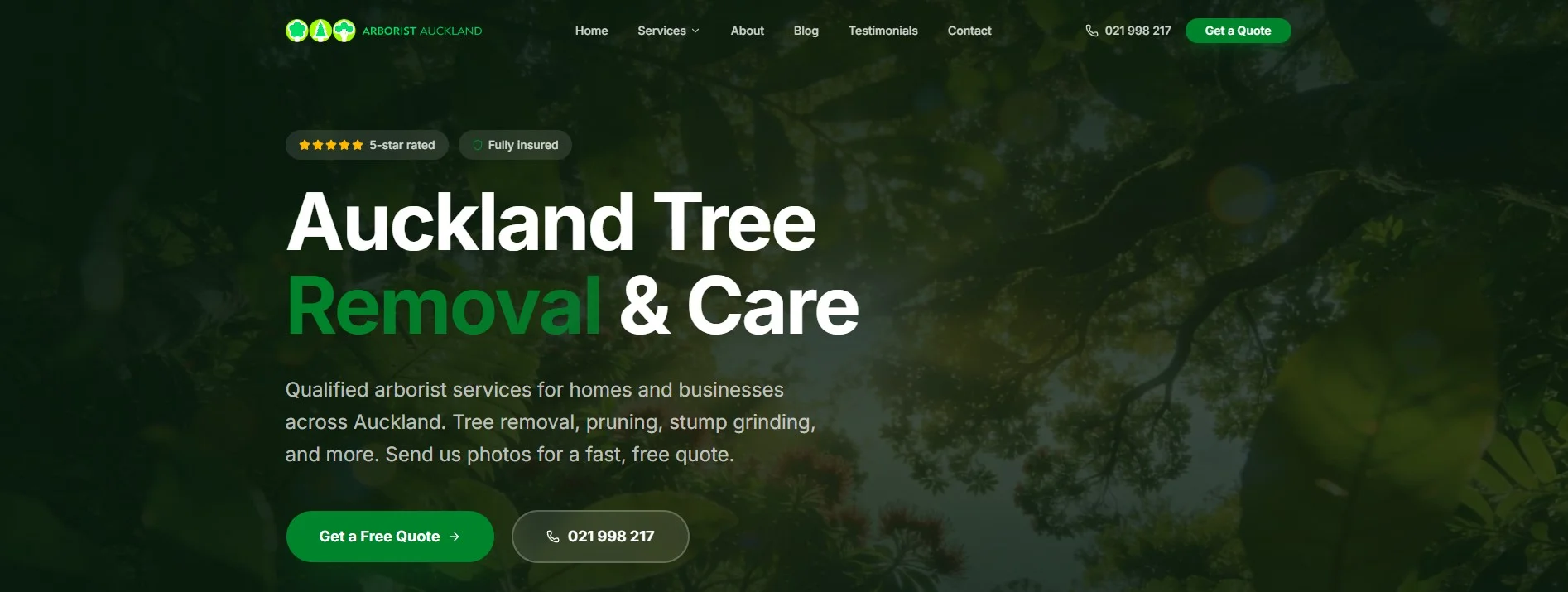 Arborist Auckland website preview