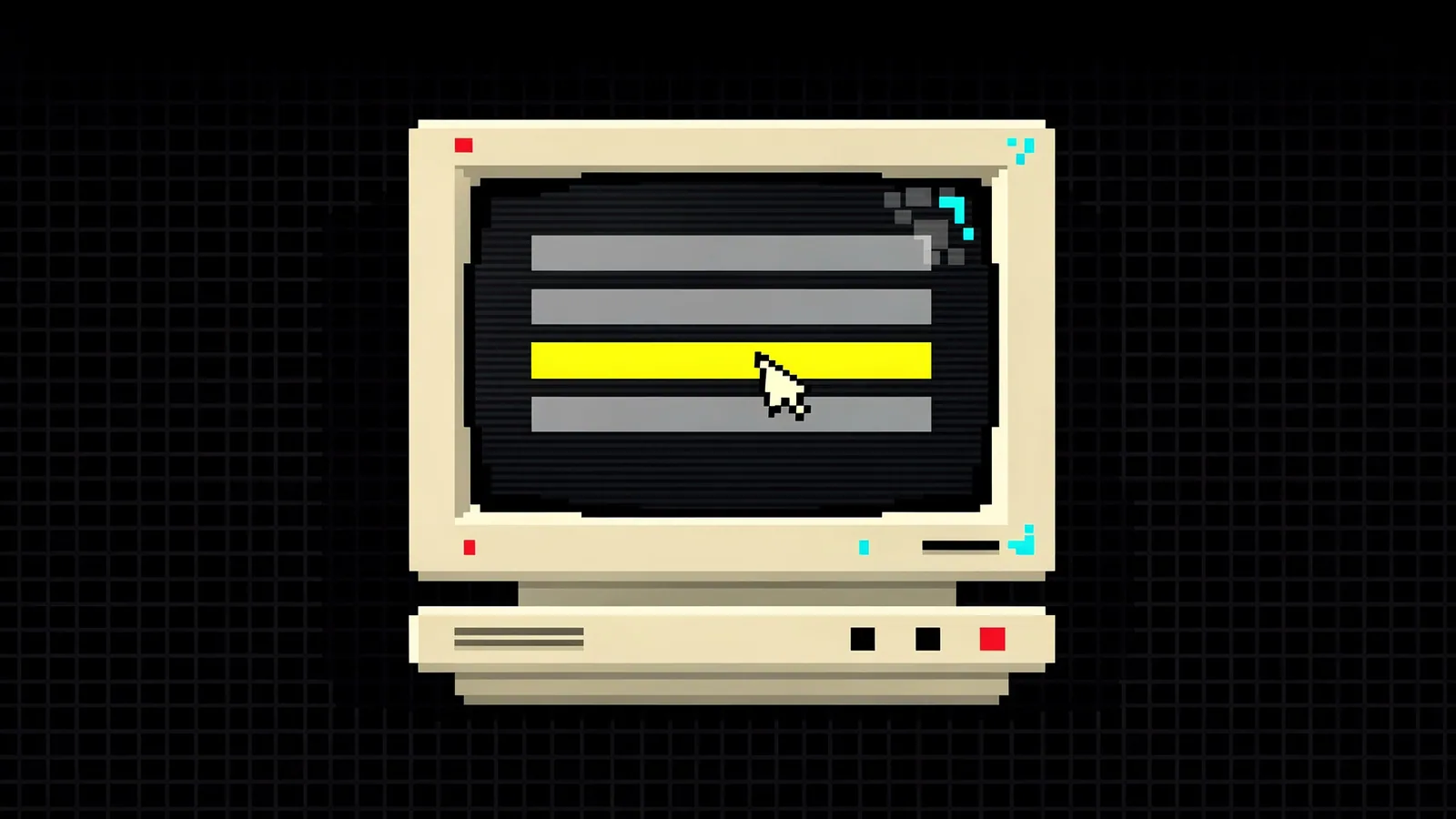 Pixel art of a WordPress Site Health screen on a monitor with the Server section open and the PHP version row highlighted in yellow